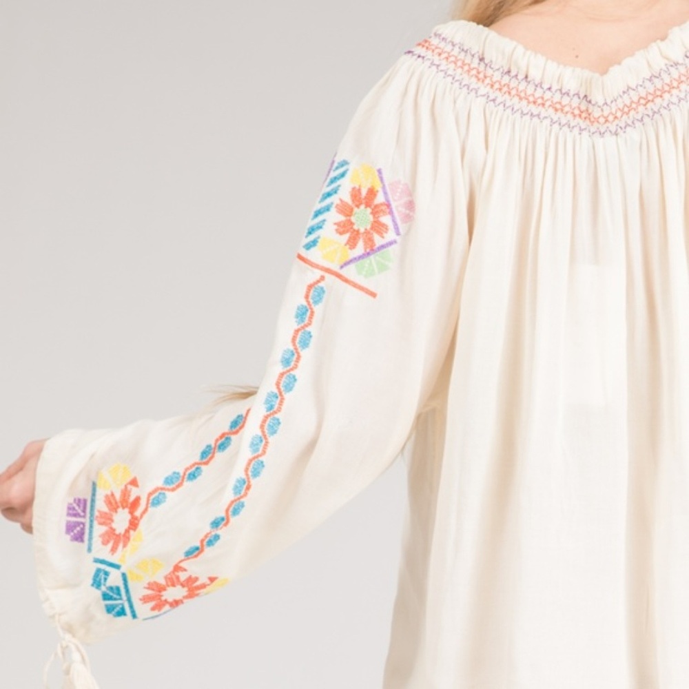 Hippie Boho Off Shoulder Peasant Blouse NWT - Picture 7 of 7